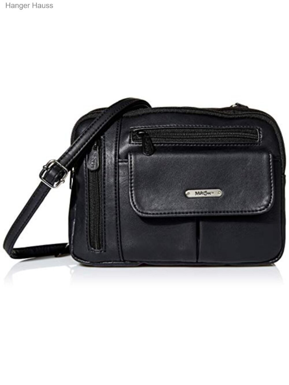 Vegan Leather Crossbody Bag Triple Zippered Compartments